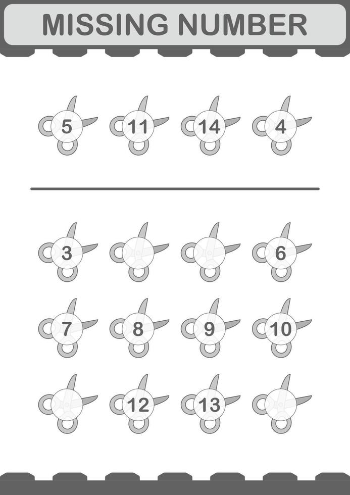 Missing number with Scissor. Worksheet for kids vector