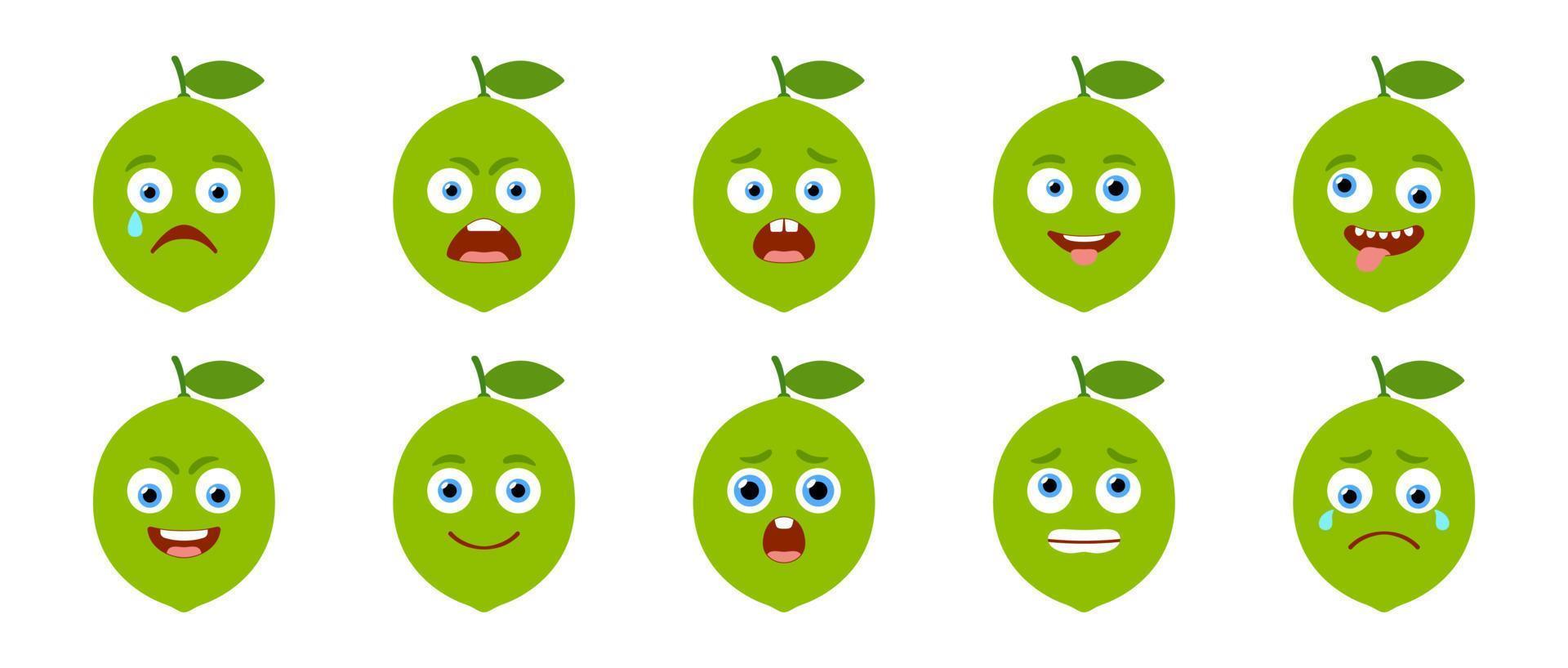 Emoticon of cute Lime. Isolated vector set