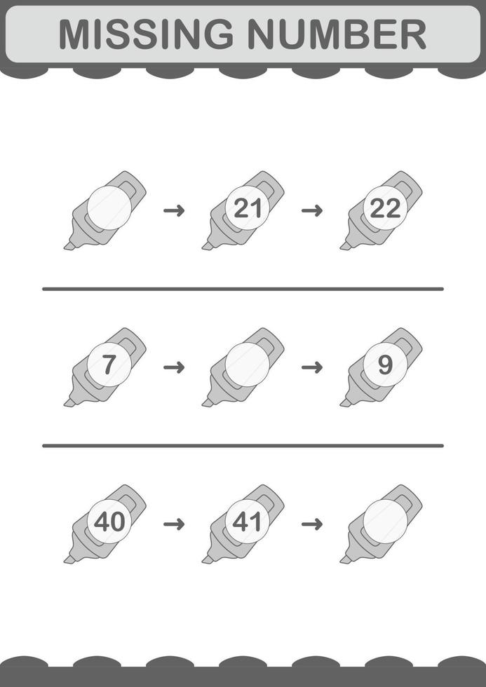 Missing number with Marker. Worksheet for kids vector