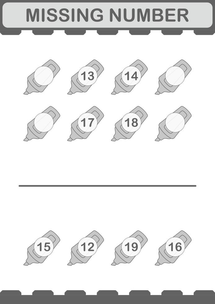 Missing number with Marker. Worksheet for kids vector