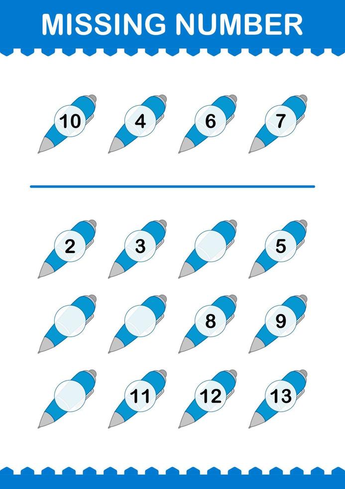 Missing number with Pen. Worksheet for kids vector