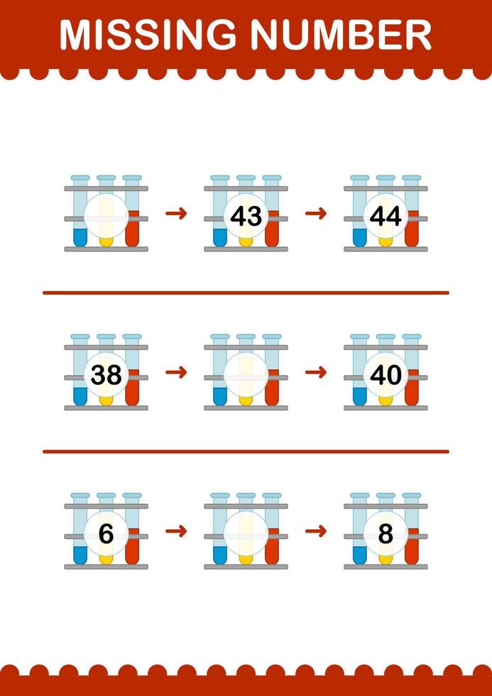 Missing number with Test Tube. Worksheet for kids vector