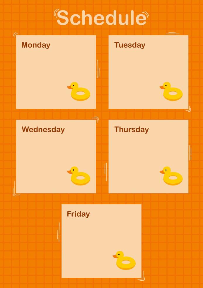 Daily and weekly planner with Inflatable Duck vector