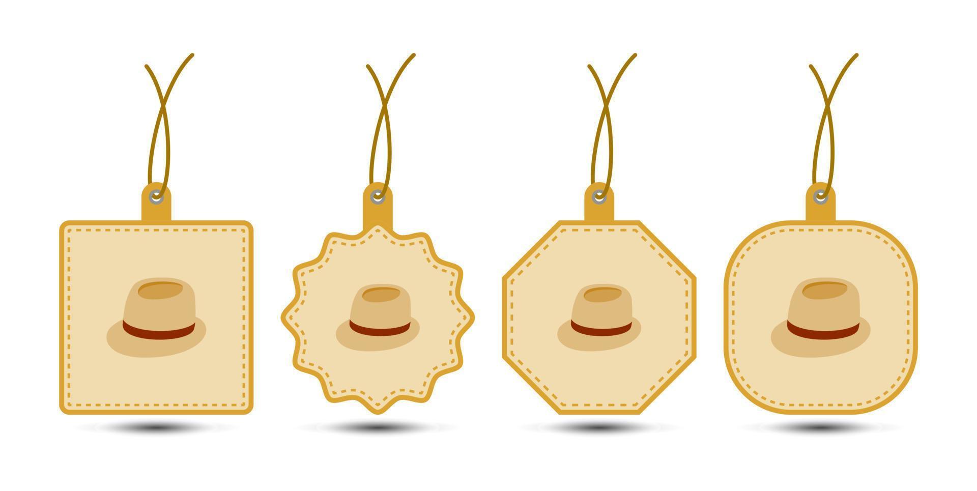 Set of Fedora Hat tags with cord vector
