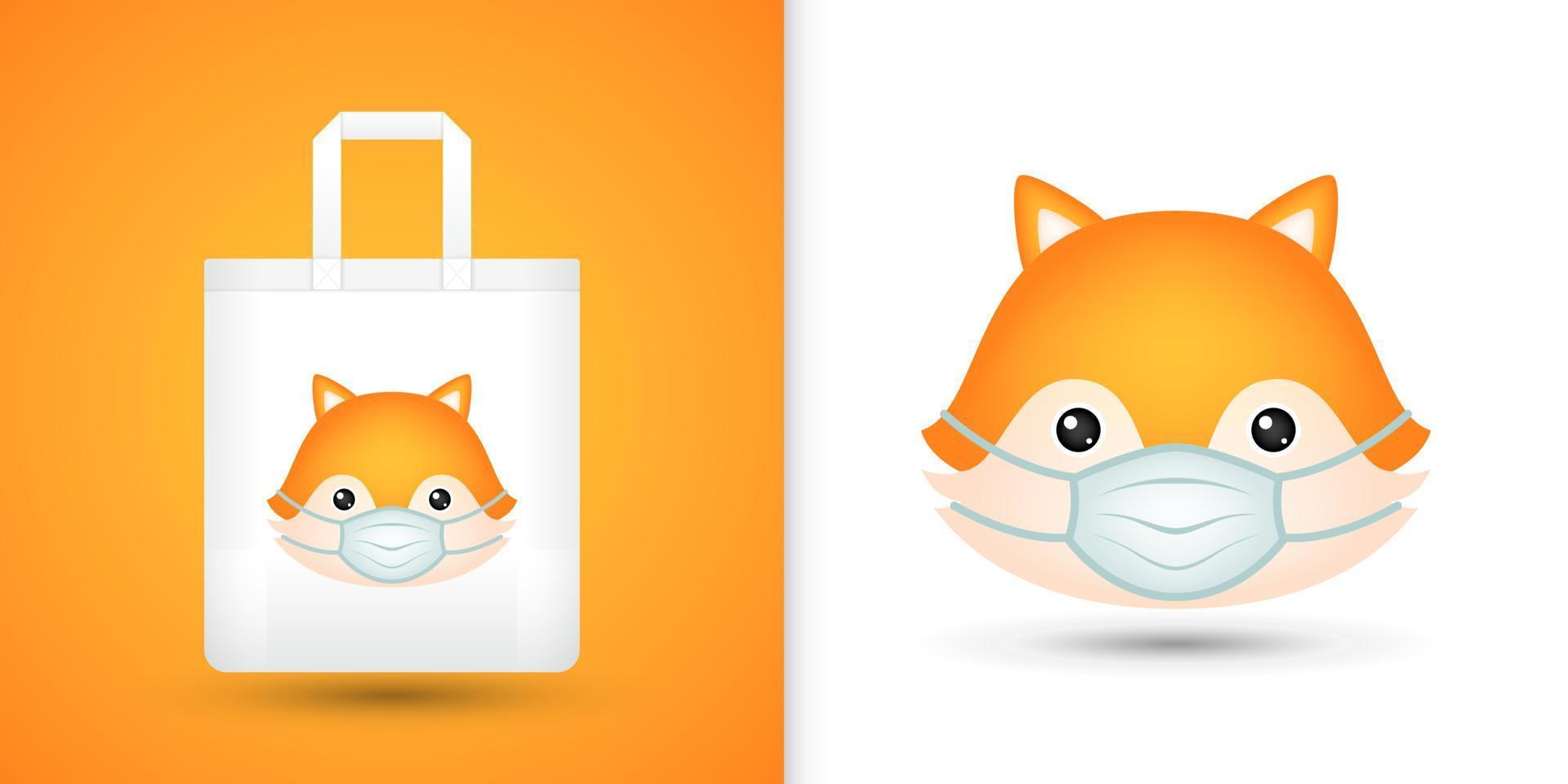 Fox head on white tote bag vector