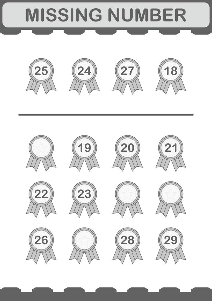 Missing number with Award Medal. Worksheet for kids vector