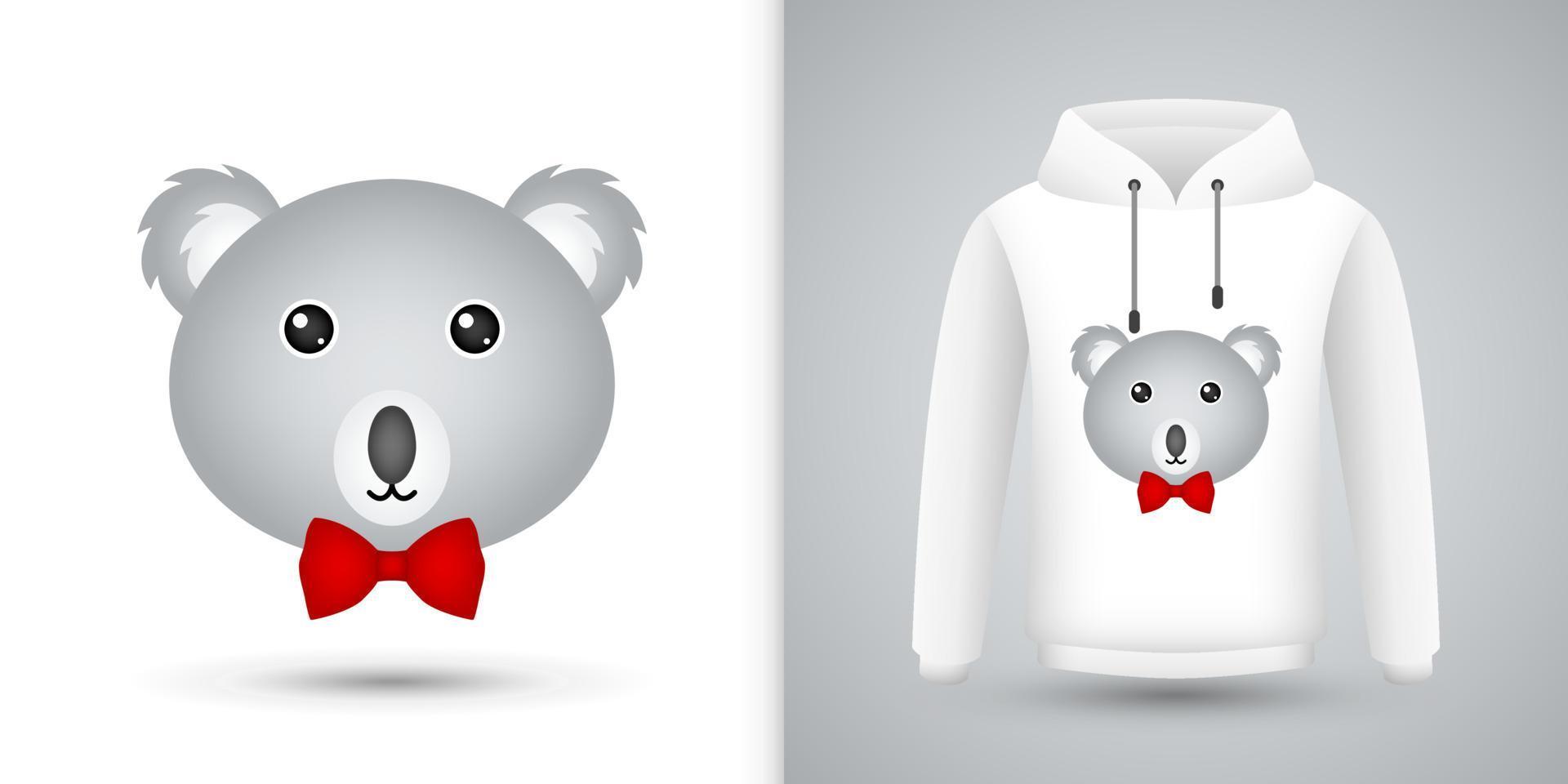 Koala head on white sweatshirt hoodie vector