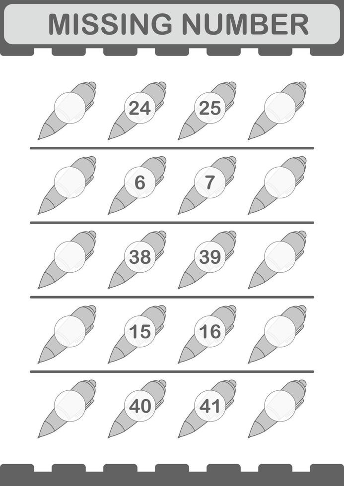 Missing number with Pen. Worksheet for kids vector