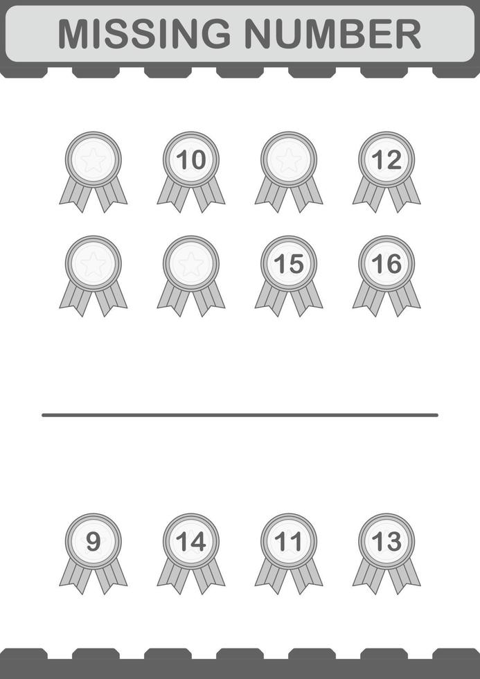 Missing number with Award Medal. Worksheet for kids vector