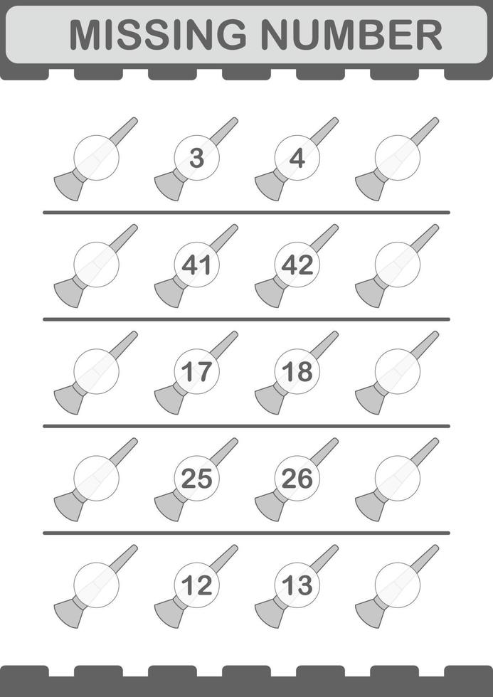 Missing number with Paintbrush. Worksheet for kids vector