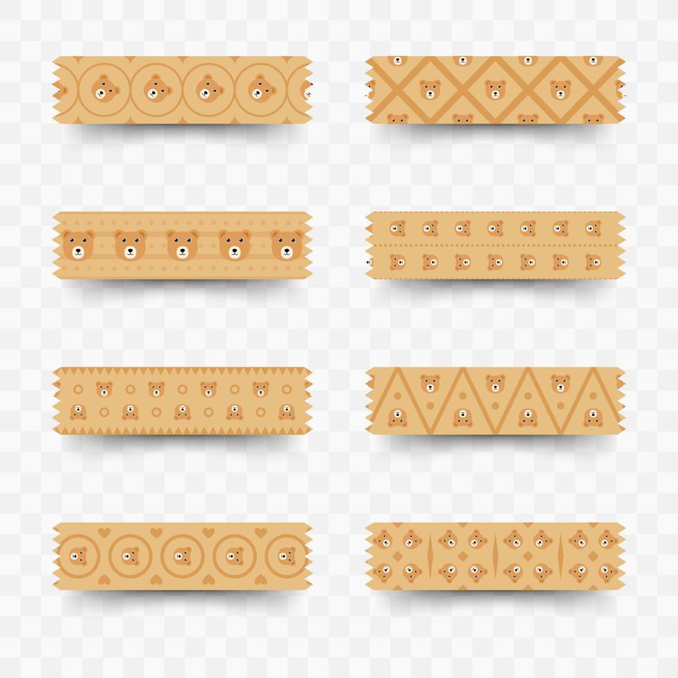 Set of Bear washi tape vector