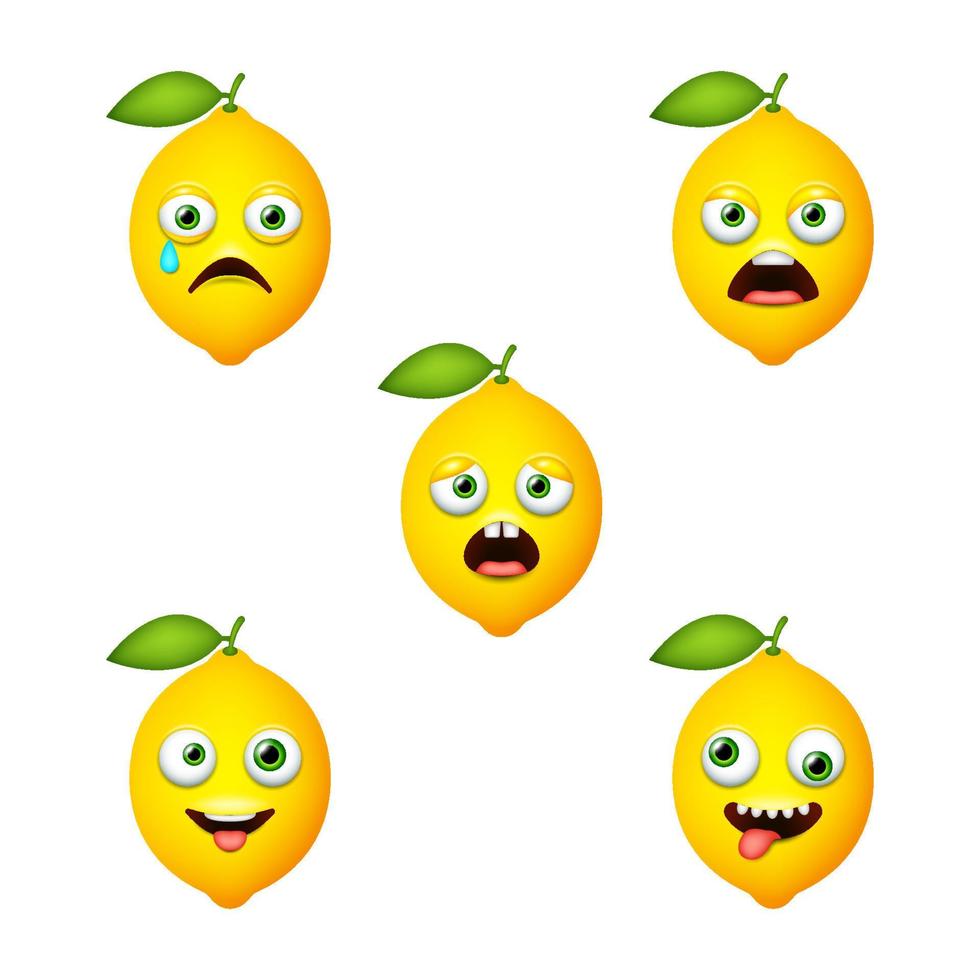 emoticono de lindo limón. conjunto de vectores aislados