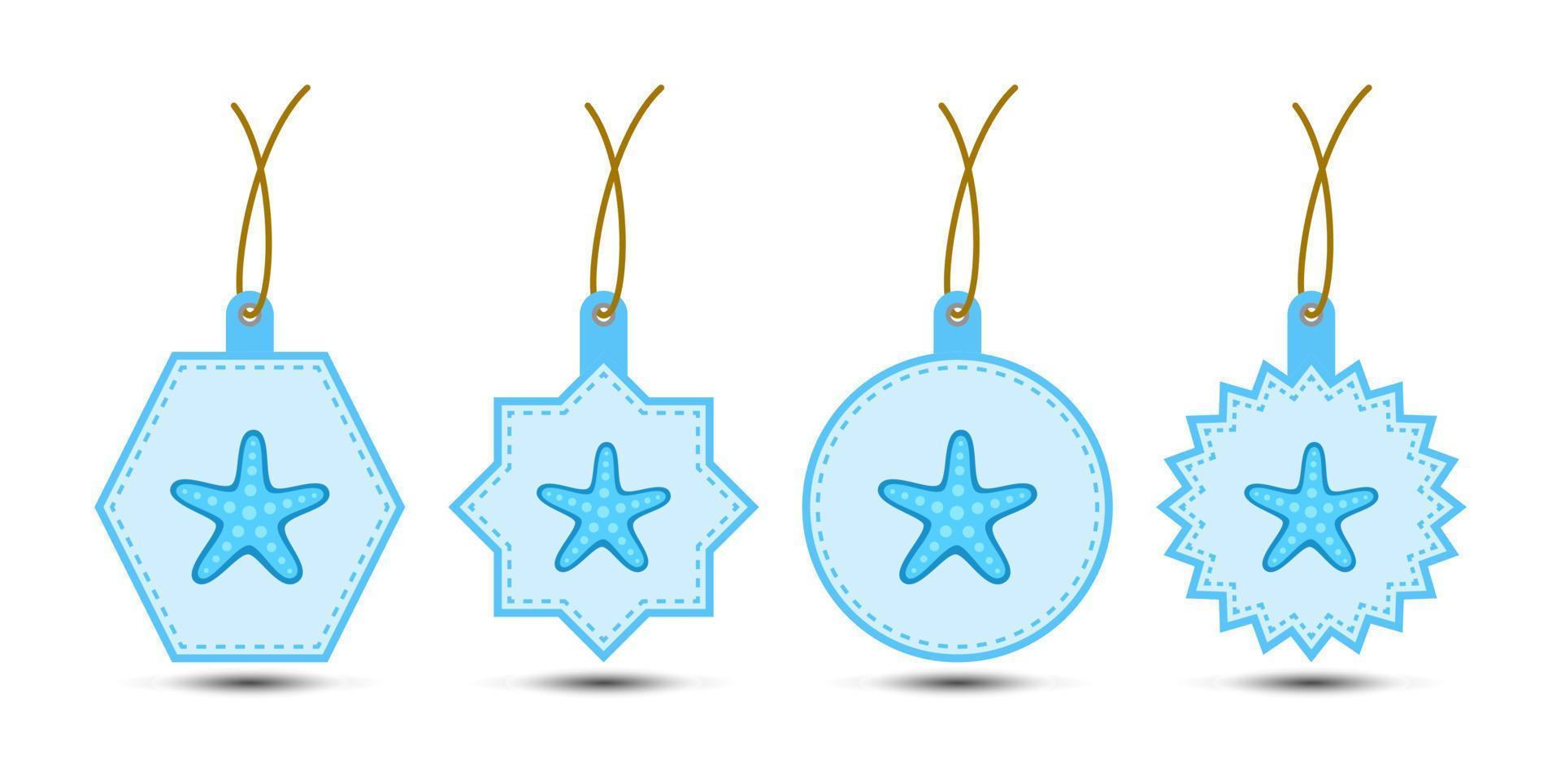 Set of Starfish tags with cord vector