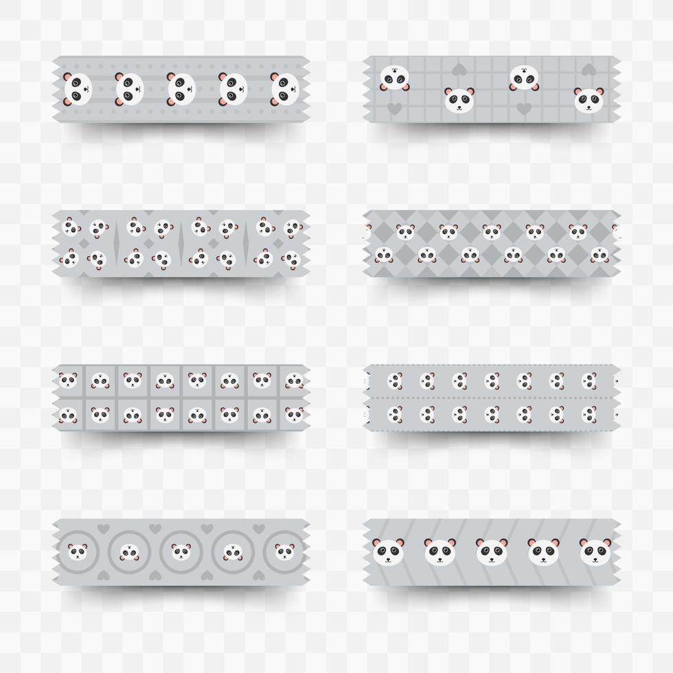 Set of Panda washi tape vector
