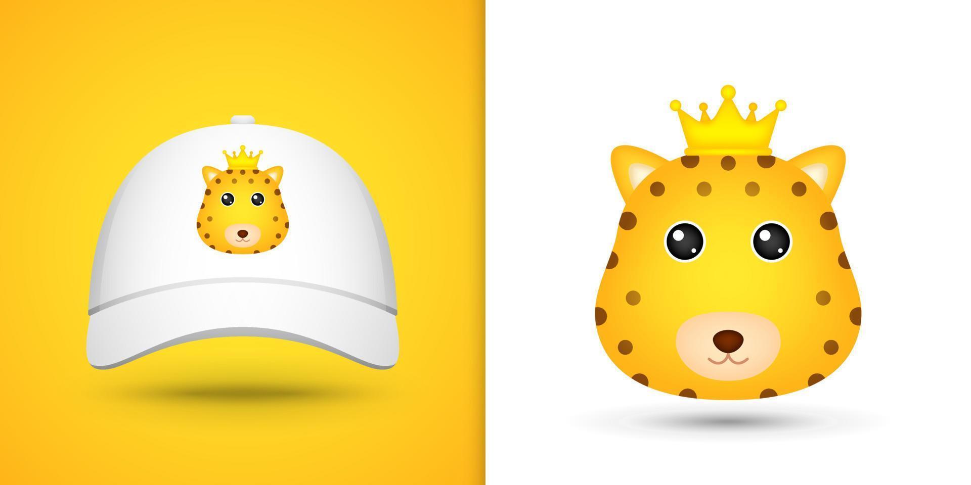 Leopard head on white baseball cap vector