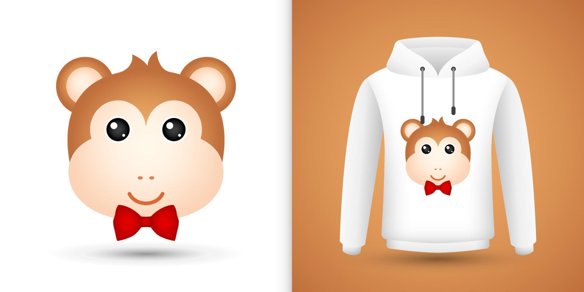 Monkey head on white sweatshirt hoodie vector