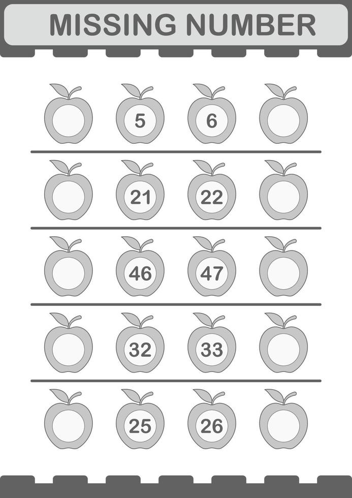 Missing number with Apple. Worksheet for kids vector