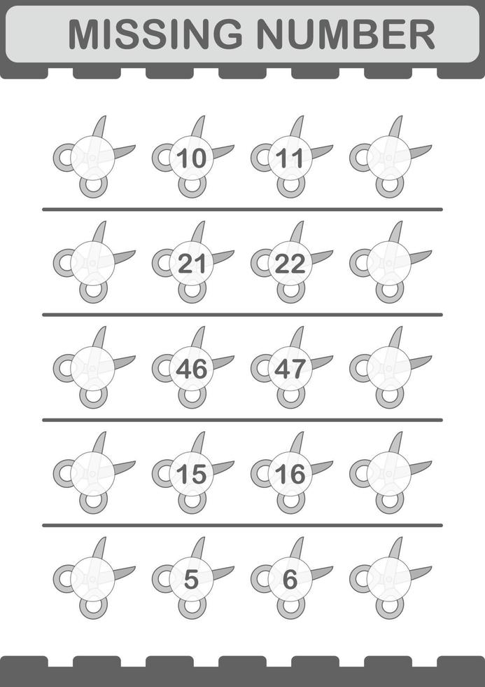 Missing number with Scissor. Worksheet for kids vector