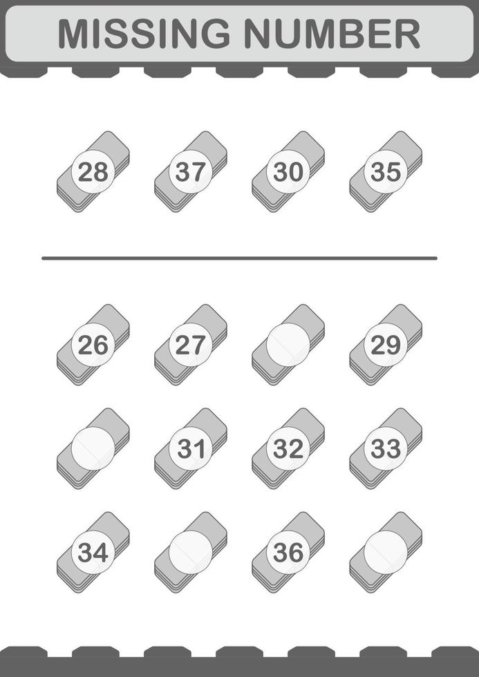 Missing number with Eraser. Worksheet for kids vector