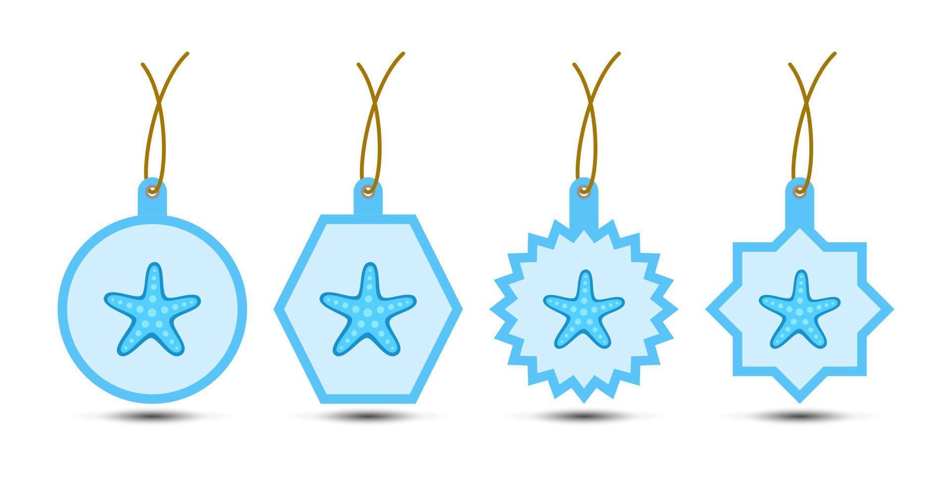 Set of Starfish tags with cord vector