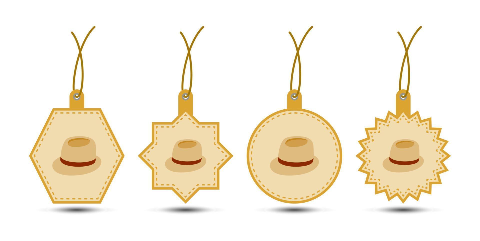 Set of Fedora Hat tags with cord vector