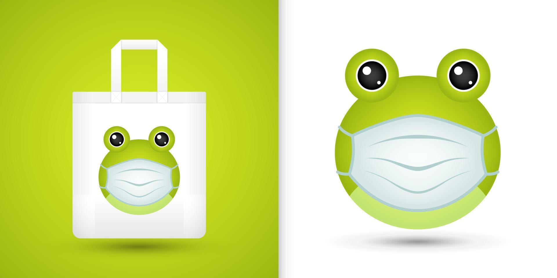 Frog head on white tote bag vector