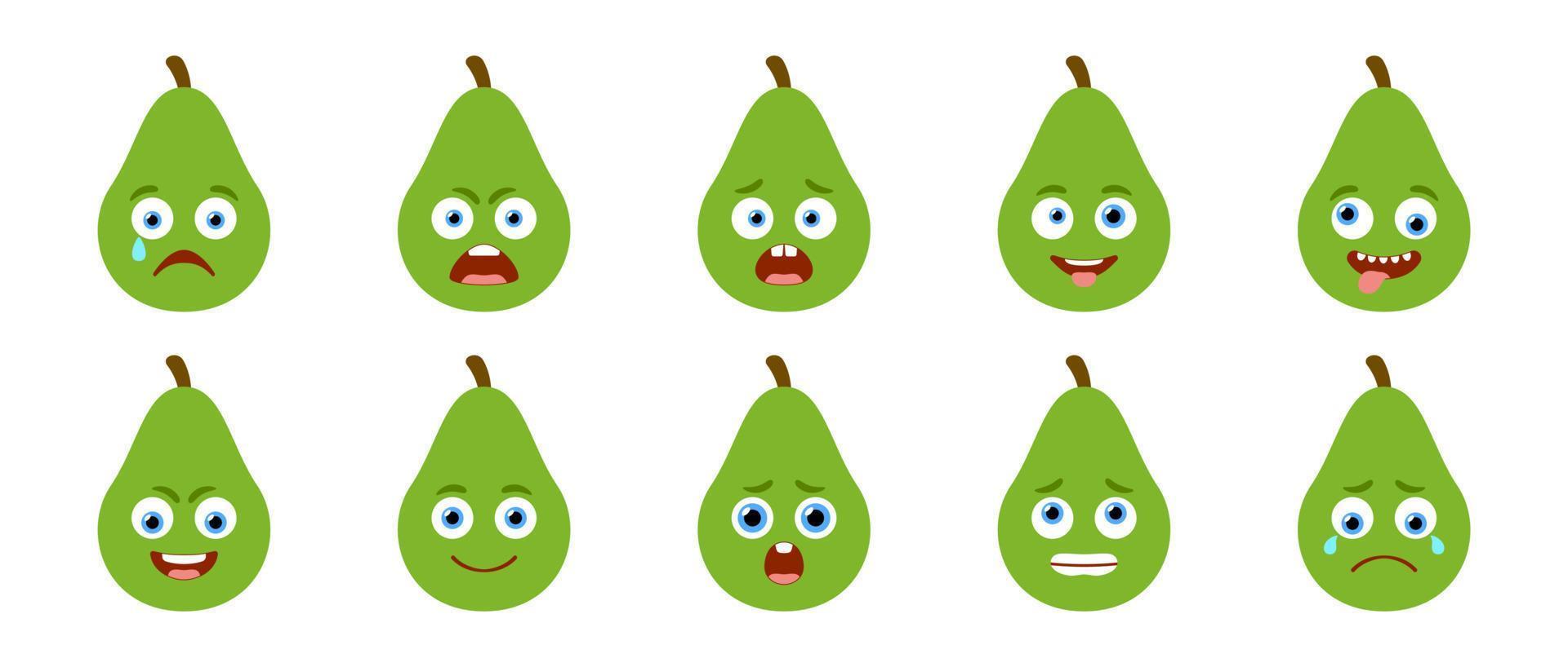 Emoticon of cute Avocado. Isolated vector set