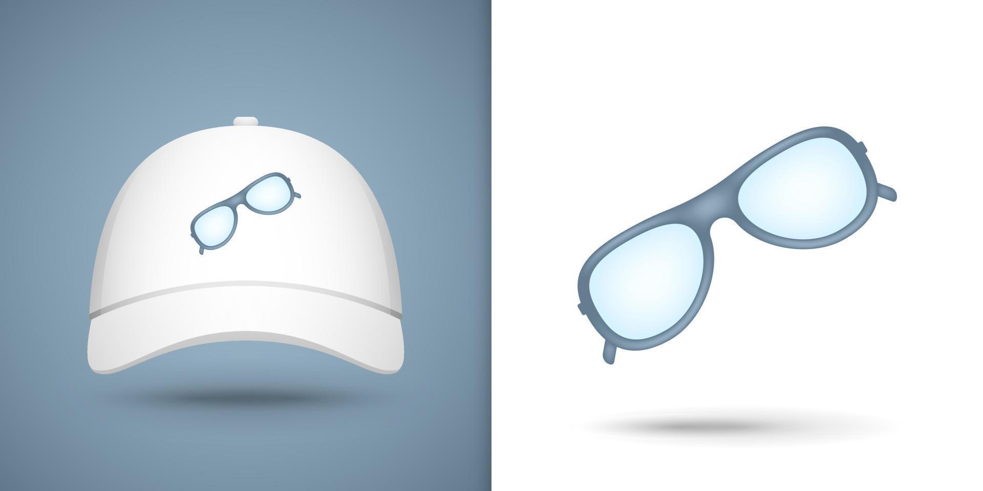 Glasses on white baseball cap. Vector illustration