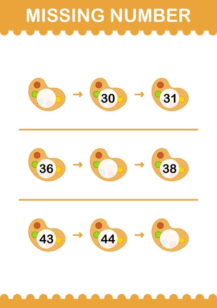 Missing number with Art Palette. Worksheet for kids vector