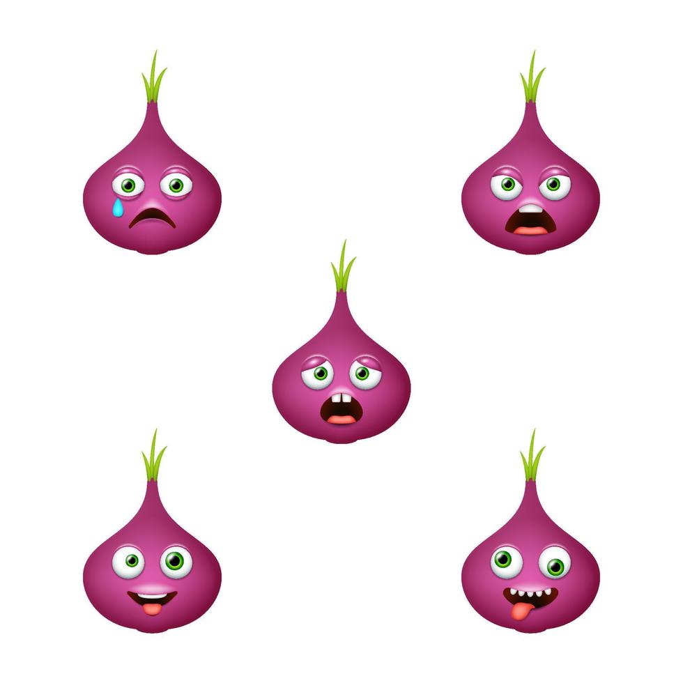 emoticono de linda cebolla roja. conjunto de vectores aislados