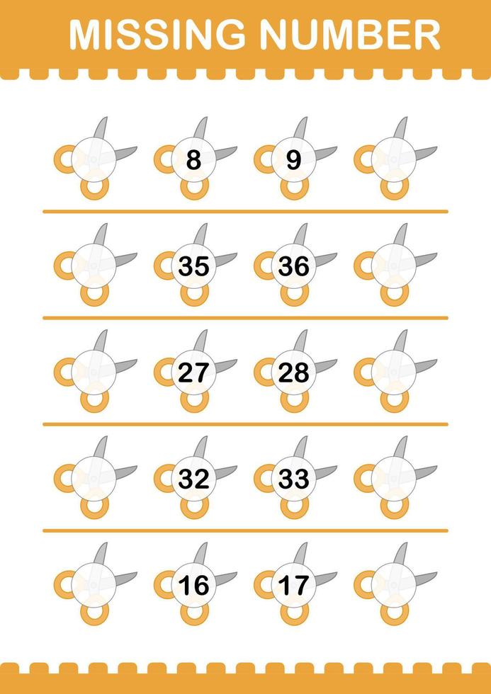 Missing number with Scissor. Worksheet for kids vector