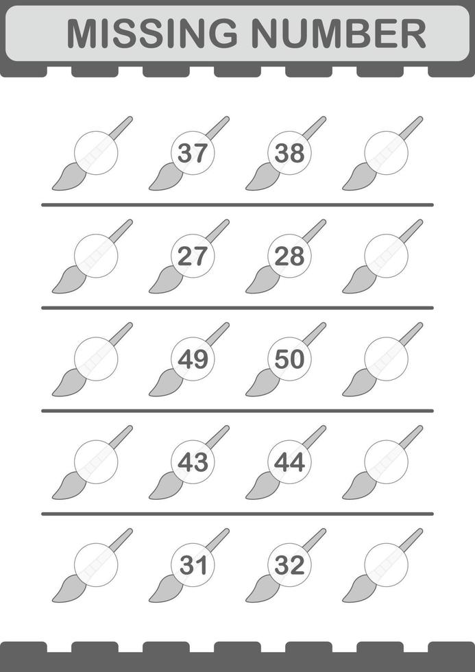 Missing number with Paintbrush. Worksheet for kids vector