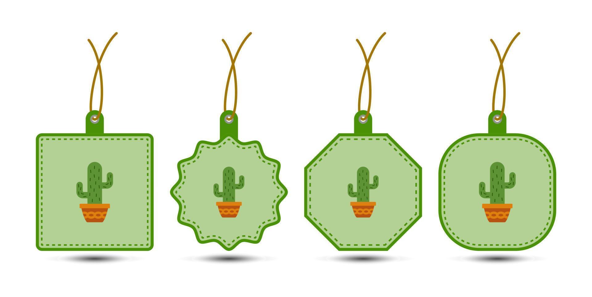 Set of Cactus tags with cord vector