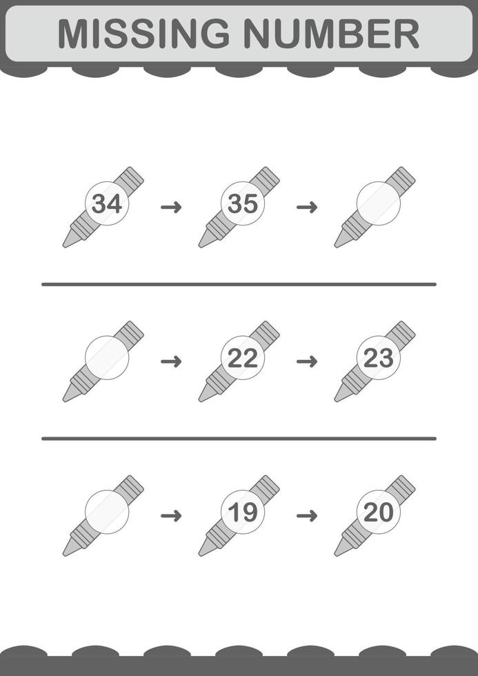 Missing number with Crayon. Worksheet for kids vector