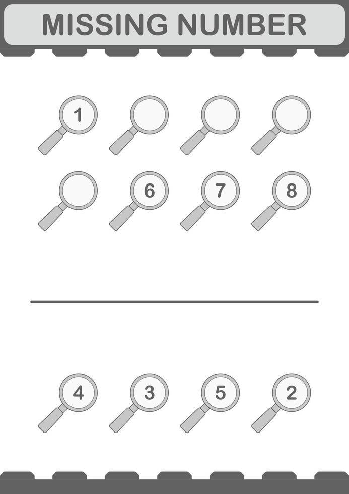 Missing number with Magnifying Glass. Worksheet for kids vector