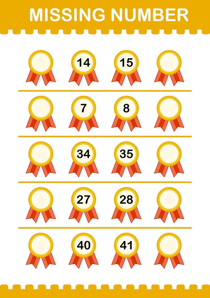 Missing number with Award Medal. Worksheet for kids vector