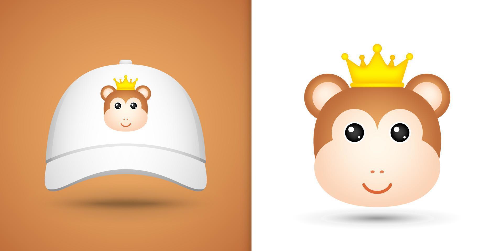 Monkey head on white baseball cap vector