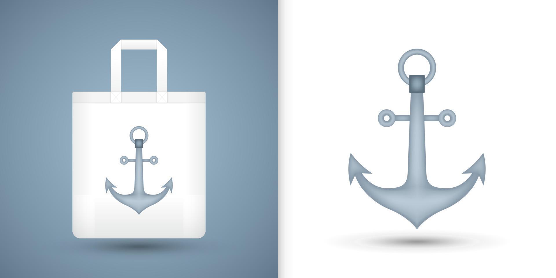Anchor on white tote bag. Vector illustration