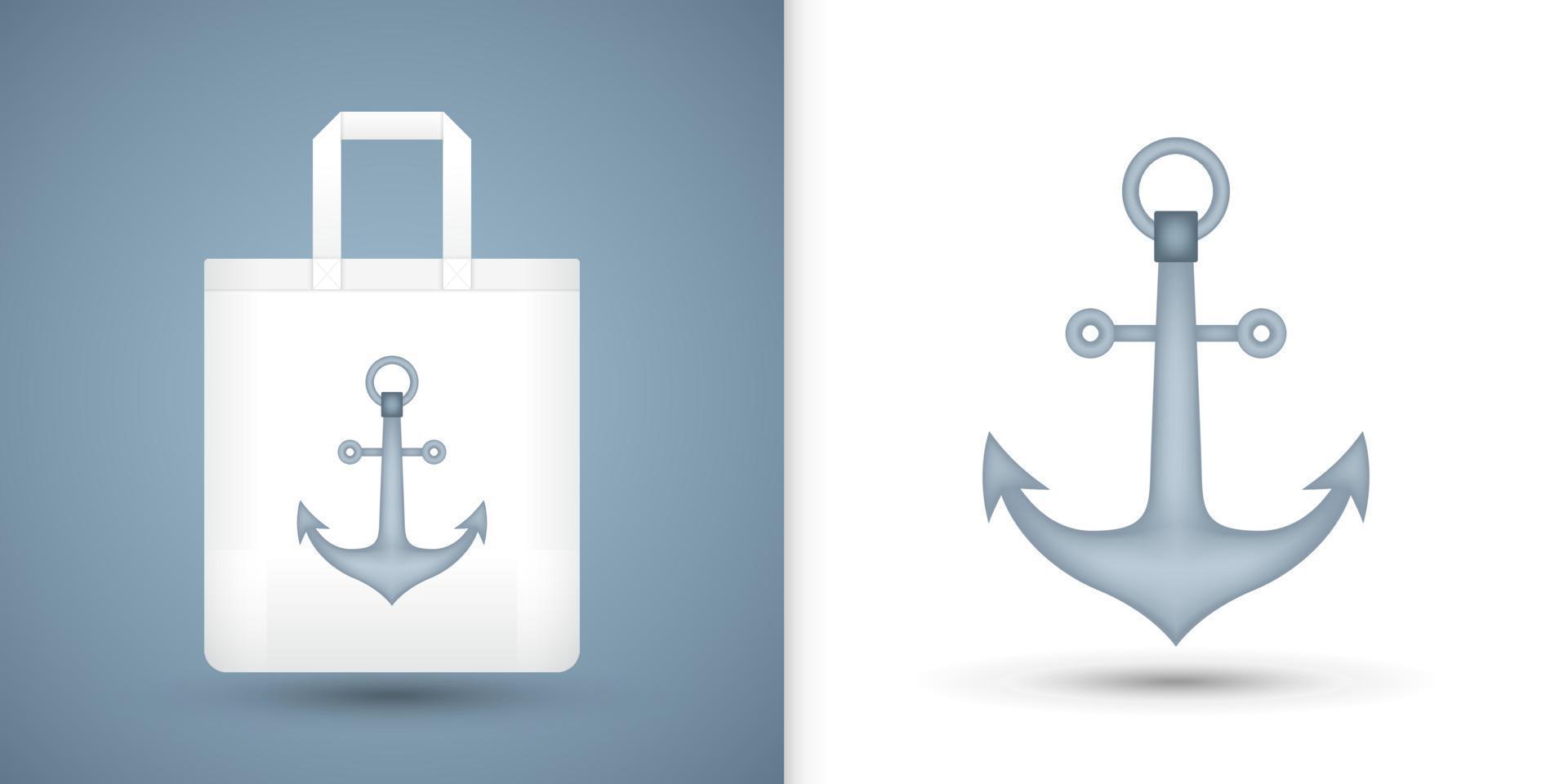 Anchor on white tote bag. Vector illustration