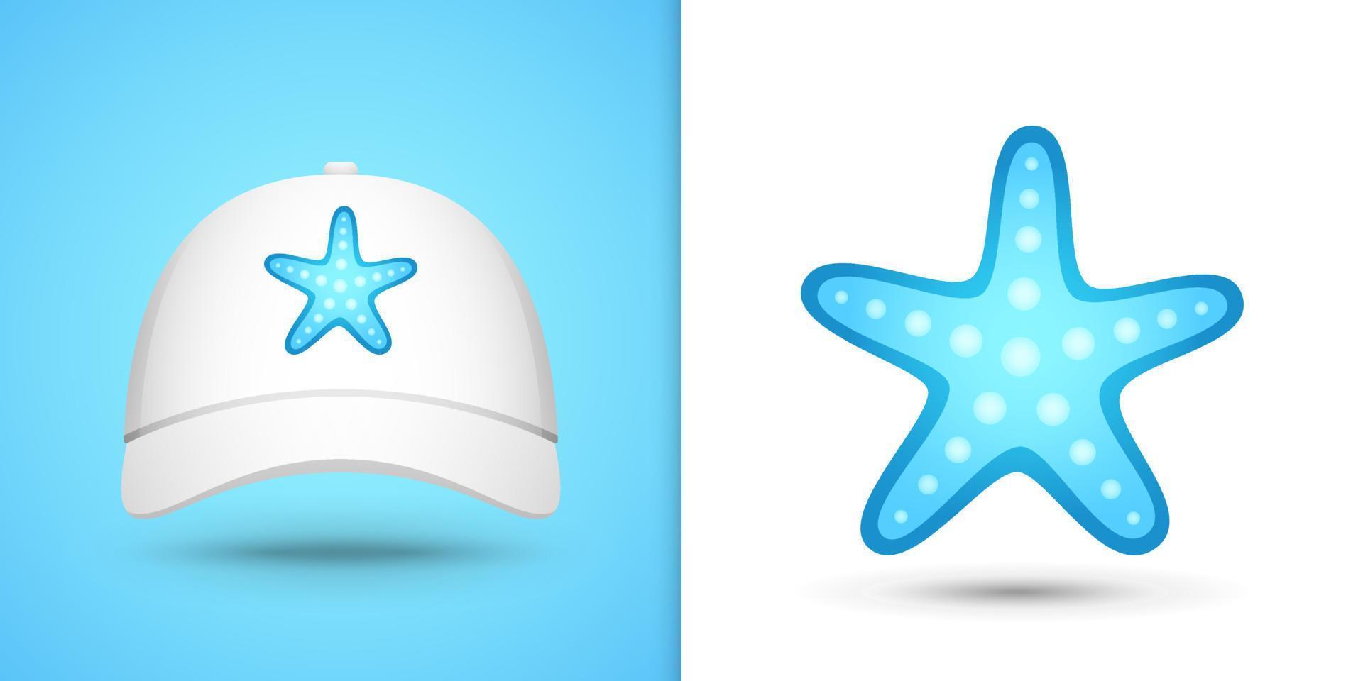 Starfish on white baseball cap. Vector illustration