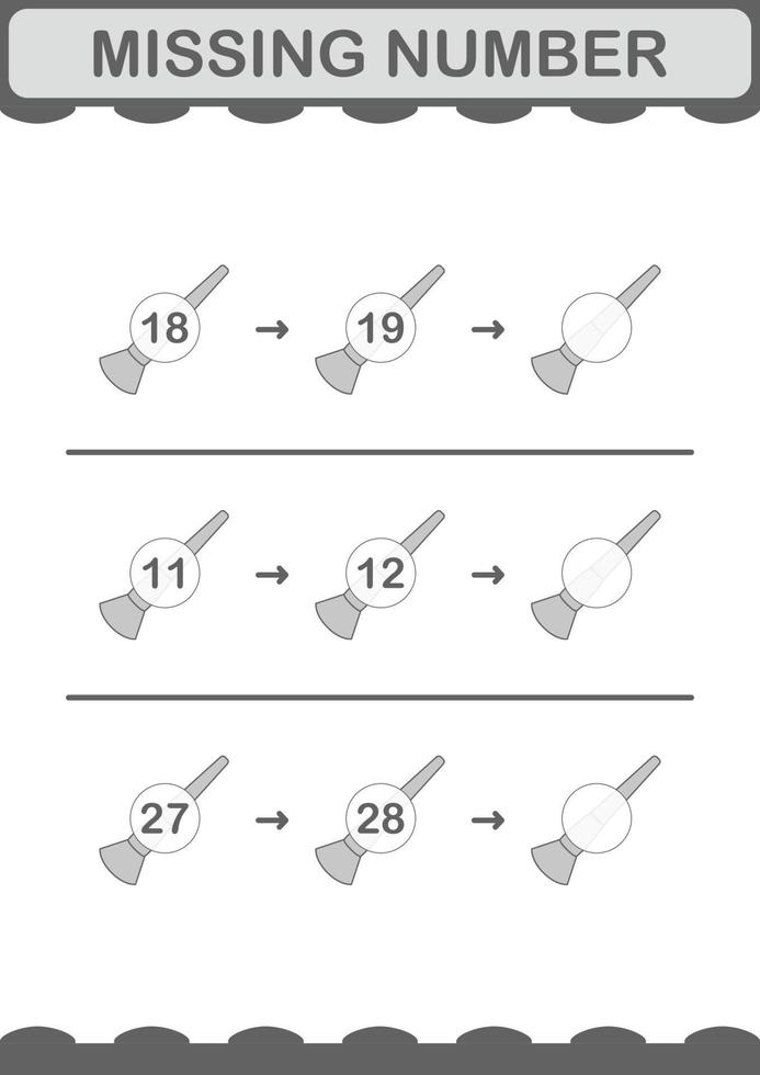 Missing number with Paintbrush. Worksheet for kids vector