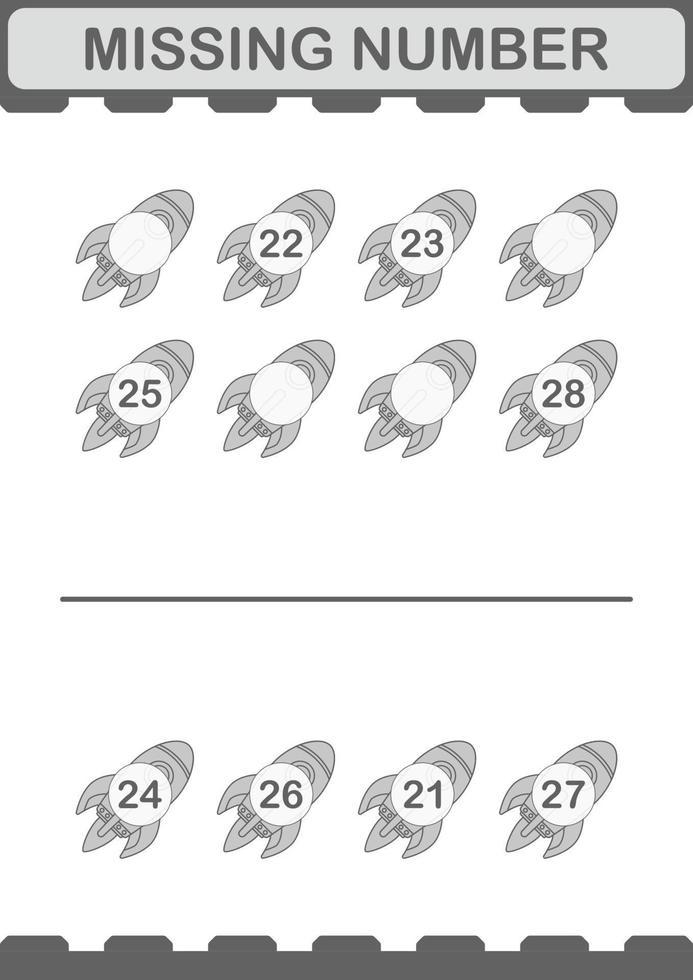 Missing number with Rocket. Worksheet for kids vector