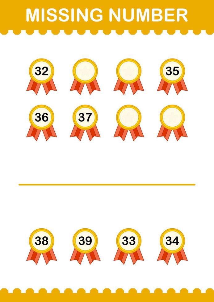 Missing number with Award Medal. Worksheet for kids vector