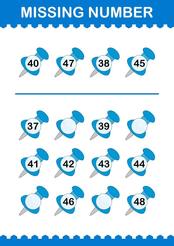 Missing number with Push Pin. Worksheet for kids vector