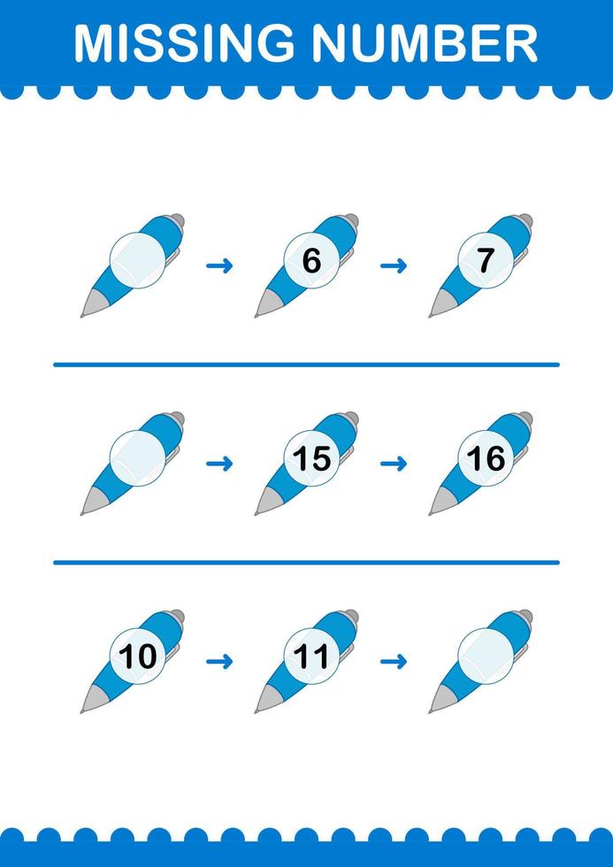 Missing number with Pen. Worksheet for kids vector