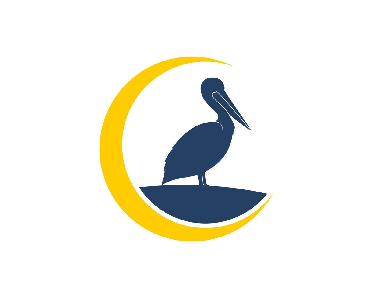 Circular swoosh with pelican bird inside vector