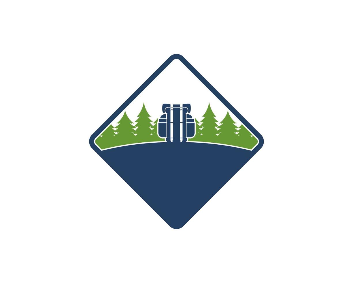 Square shape with backpack and forest inside vector