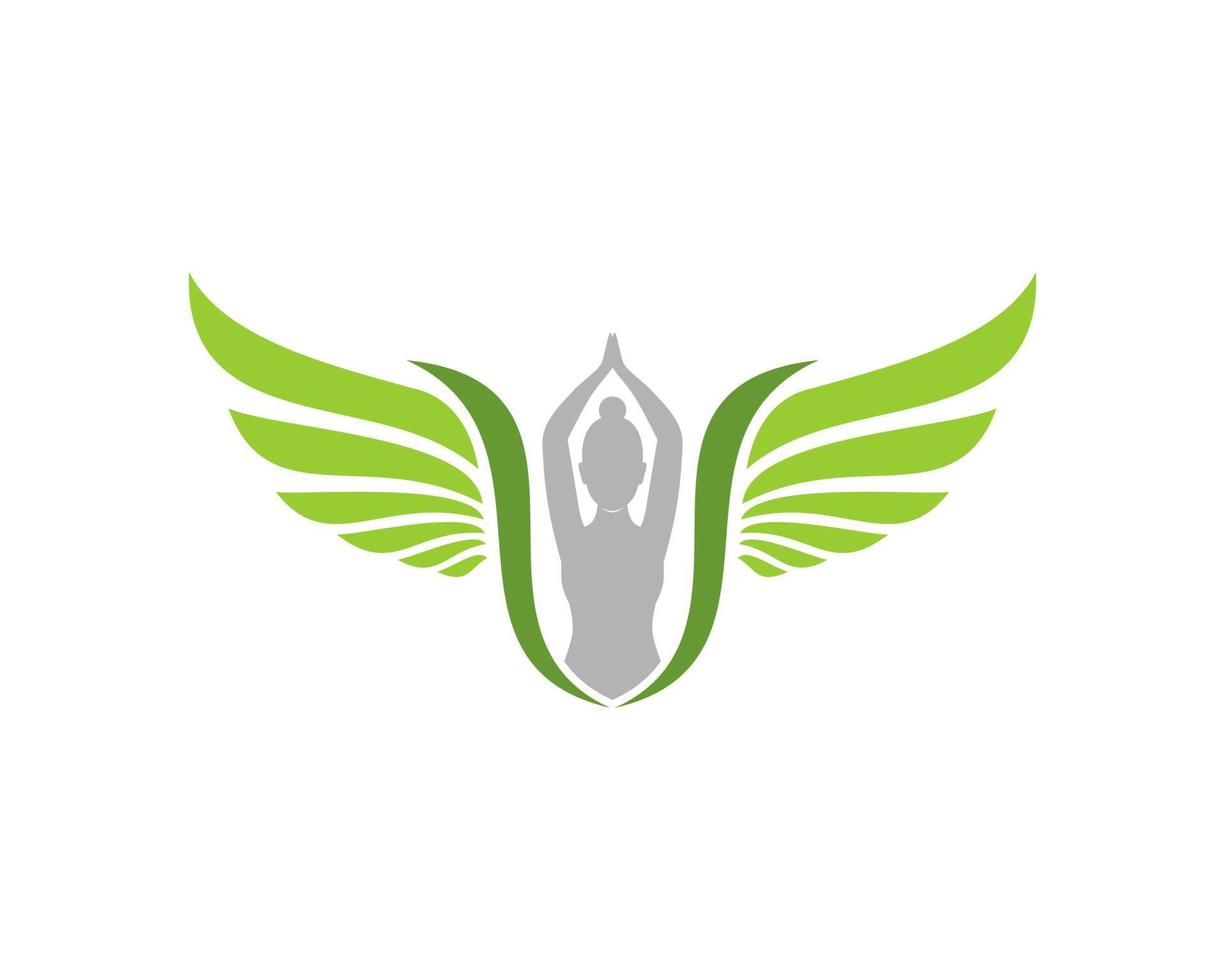 alas verdes con mujer yoga en el medio vector