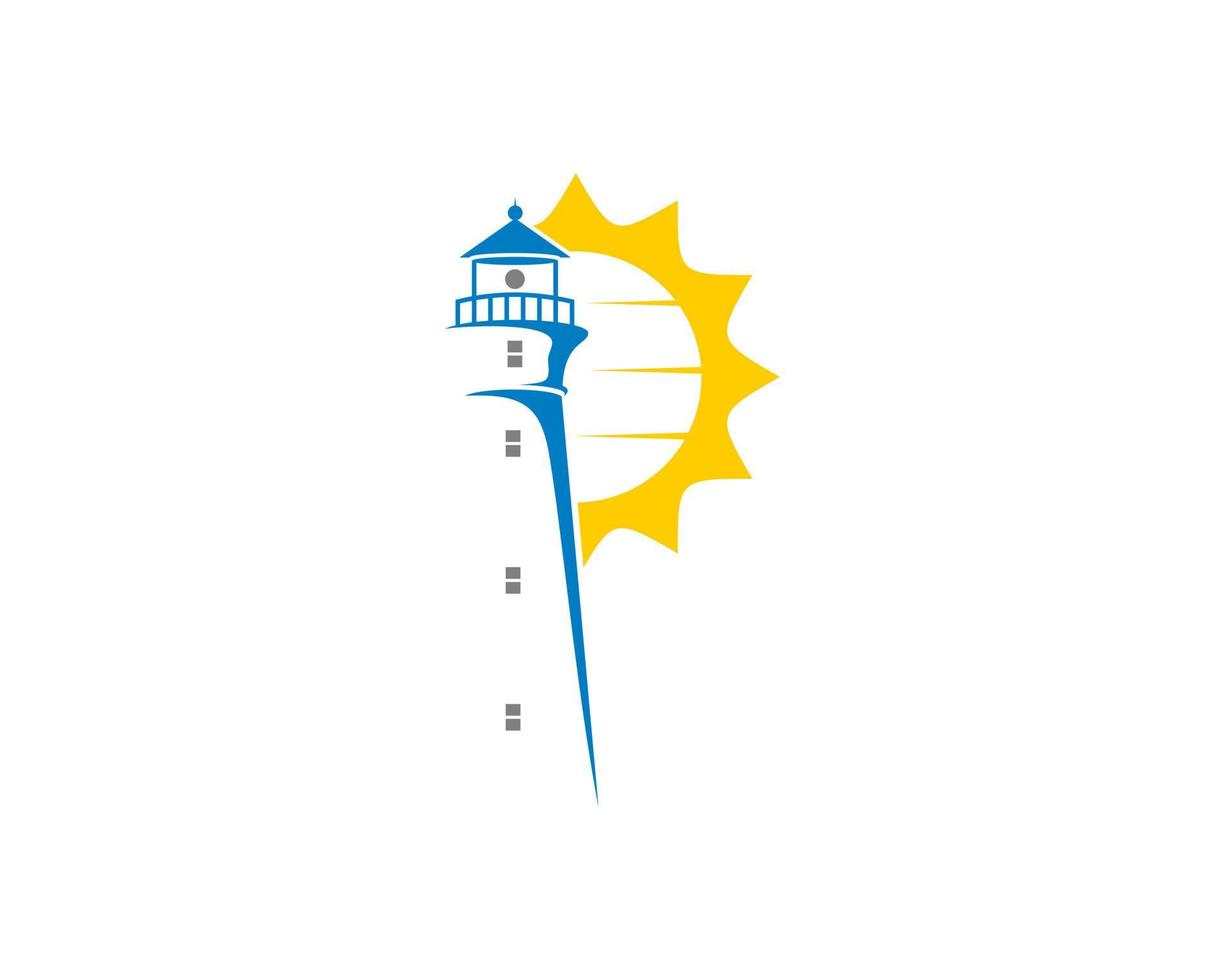 silueta de faro con logo de amanecer vector