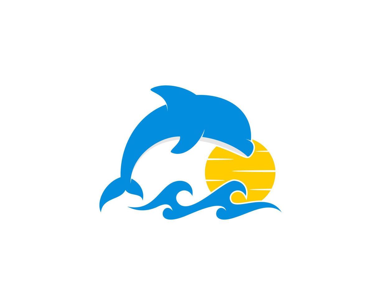 Jumping dolphin on the sea wave logo vector